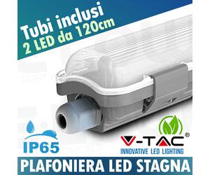 PLAFONIERA STAGNA + 2 TUBI NEON LED 60CM 120CM 150CM VTAC PLAFONIERE SOFFITTO