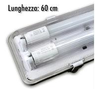 PLAFONIERA STAGNA COMPLETA DI 2 TUBO NEON A LED 60CM PER SOFFITTO PARETE IP65