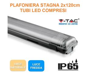PLAFONIERA STAGNA COMPLETA DI TUBO LED 2 x 120 CM 36W 220V SOFFITTO IP65 V-TAC