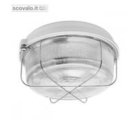 Plafoniera Stagna E27 190mm con Griglia Metallo IP54 Bianco