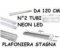 Plafoniera Stagna esterno Slim completa di 2 lampade Tubo neon a LED da 120 cm