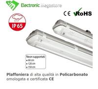 PLAFONIERA STAGNA NEON IP65 LED PER ESTERNO 60 120 150 CM SINGOLA E DOPPIA [EEK: A+++]