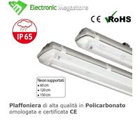 PLAFONIERA STAGNA NEON IP66 LED PER ESTERNO 60 120 150 CM SINGOLA E DOPPIA