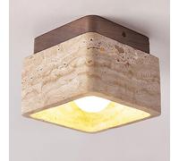 Plafoniera Stile scandinavo Semplice Color Crema Lampada da soffitto Quadrata in Stile Giapponese Wabi-sabi con Base in Legno massello Ingresso Vintage B&B Balcone Corridoio Corridoio Ingresso