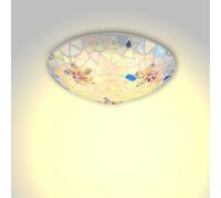 Plafoniera stile vintage rurale lampada da soffitto paralume in vetro colorato lampada rotondo classico fiore decorazione plafoniera per soggiorno camera da letto corridoio, 40cm
