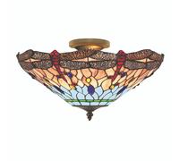 Plafoniera Tiffany Libellula Metallo Ottone Vetro 3 Luci E14 [EEK: A++]