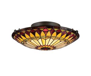 Plafoniera Tiffany West End Vetro Bronzo Vintage 2 Luci E27