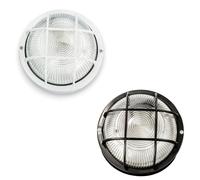Plafoniera tonda illuminazione esterna con diffusore in vetro e griglia di protezione