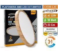 PLAFONIERA ULTRA SLIM ROTONDA EFFETTO LEGNO SMD LED 18W Ø23CM IP40 CCT 3 IN 1