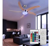 Plafoniera Ventilatore Legno da Soggiorno Ventola Telecomando LED RGB [EEK: F]