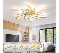 Plafoniera Ventilatore Silenzioso Compatibile con Alexa e Google Assistant, 78cm Lampadario Ventilatore Camera da Letto, Motore Dc, Funzione di Memoria Timer Dimmerabile Ventilatore, Oro