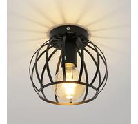 Plafoniera vintage con montaggio semi-incasso, lampada da soffitto nera, paralume a gabbia con supporto E27 (lampadina non inclusa)