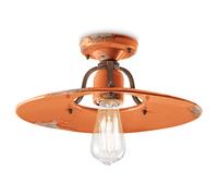Plafoniera Vintage Country Ferro E Ceramica Arancio 1 Luce E27