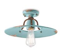 Plafoniera Vintage Country Ferro E Ceramica Azzurro 1 Luce E27
