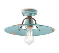 Plafoniera Vintage Country Ferro E Ceramica Azzurro 1 Luce E27