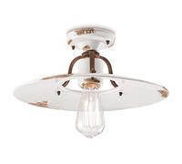 Plafoniera Vintage Country Ferro E Ceramica Bianco 1 Luce E27