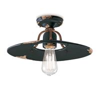 Plafoniera Vintage Country Ferro E Ceramica Nero 1 Luce E27