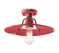 Plafoniera Vintage Country Ferro E Ceramica Rosso 1 Luce E27