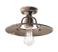 Plafoniera Vintage Country Ferro E Ceramica Tortora D30 1 Luce E27