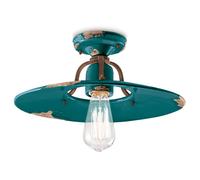 Plafoniera Vintage Country Ferro E Ceramica Verde 1 Luce E27