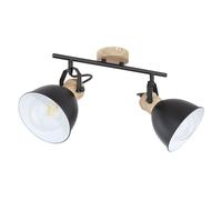 Plafoniera vintage Dimmerabile con telecomando Faretto da soffitto a LED Lampada da soggiorno, cambia colore RGB, faretti orientabili, aspetto legno, metallo nero marrone, 2x 9W bianco caldo