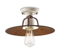 Plafoniera Vintage Grunge Ferro E Ceramica Craquele' 1 Luce E27 30Cm