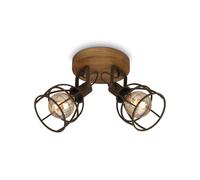 Plafoniera Vintage Korbo Metallo Ruggine Legno 2 Luci E27 Ip20
