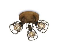 Briloner - Lampada da soffitto retrò con paralume a traliccio, lampada da soffitto vintage a 3 luci, attacco E27 max. 25 watt, paralumi regolabili, spot rustico da soffitto in acciaio, marrone