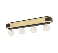 Plafoniera Vintage Layham Legno Marrone 4 Luci E27