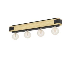 Plafoniera Vintage Layham Legno Marrone 4 Luci E27