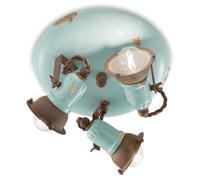 Plafoniera Vintage Loft Ferro E Ceramica Azzurro 3 Luci E14