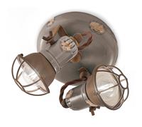 Plafoniera Vintage Loft Ferro E Ceramica Con Rete Tortora 2 Luci E14