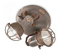 Plafoniera Vintage Loft Ferro E Ceramica Con Rete Tortora 2 Luci E14 [EEK: A++]