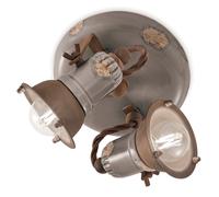 Plafoniera Vintage Loft Ferro E Ceramica Tortora 2 Luci E14
