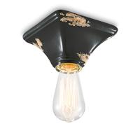 Plafoniera Vintage Quadrata Piccola Ceramica Nera 1 Luce E27