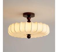 Plafoniera Zucca Semi Incasso, Floreale Tessuto Lampada da Soffitto | Luce a Soffitto Vintage Plissettata Dimmerabile Smerlata Tonda Moderna Luce per Letto Corridoio(3 Modes,40cm/15.74in)