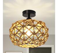Plafoniere da Soffitto,Marrone Rattan Paralume,Vintage Boho Plafoniera LED Soffitto, Industriale Paralume Lampadario Per Camera Da Letto,Soggiorno,Cucina,Ingresso E Corridoio,E27 Testa di luce