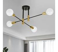plafoniere Lampadari Sputnik Lampadario Industrial Semi-incasso da Soffitto 4 Luci Vintage Luce a sospensione E27 Nero e Oro Plafoniera Luce per Soggiorno Cucina Camera da Letto Sala da Pranzo Loft