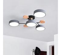 Plafoniere Moderne in Legno Sputnik LED Semi-Incasso Nordic Molecule White Vicino alla Plafoniera Illuminazione A Soffitto per Camera da Letto Sala da Pranzo Ufficio Cucina, Gray, 6 Light