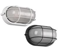 ALGI PLAFONIERA APPLIQUE DA ESTERNO OVALE FUSIONE DI ALLUMINIO BIANCA CON GRIGLIA E VETRO SATINATO L.28,3CM IP44 1 LUCE ATTACCO E27