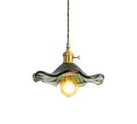 Plafonnier Vintage Français rétro à pétales avec abat-Jour en verre Vert - Lustre Compatible E27/E26 pour Salle à Manger, Chambre et Salon