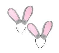 PLAFOPE 2 pezzi Cerchietto Orecchie Coniglio Peluche Grigio Fascia Costume Cosplay Party Accessorio Sicuro e Morbido per Donne e Ragazze per Halloween Pasqua e Feste
