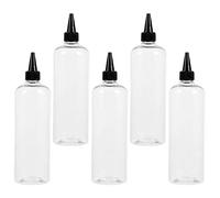 PLAFOPE Bottiglia per Tintura per Chioma 500 Ml a Bocca Appuntita Set 5 Pezzi Flacone Comprimibile in Pet Coperchio Nero Anti-perdita per Applicazione di Colore e Lozioni Chioma