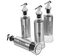 PLAFOPE Bottiglie Dispenser in Vetro e Inossidabile Set 4 e Aceto da 300ml, Design per Domestiche per