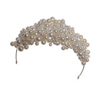 PLAFOPE Corona di Perle Intrecciata a Mano in Ferro e Abs per Sposa e Damigelle, Fascia Classica e Elegante per Festa e Ballo, Decorazione Chioma Raffinata