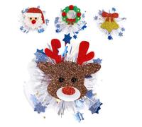 PLAFOPE Fermagli per Chioma Natalizi per Bambine Set 4 Pezzi Decorazioni a Tema Babbo Natale Renna Campanella e Corona Non Tessuto Accessori Festivi per Feste e Cosplay