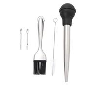 PLAFOPE Kit 4 Pezzi Accessori Barbecue in Acciaio Inossidabile Pennello per Olio e Tubo per Condimento in Silicone, Leggero e Portatile per Aggiunta di Sapore Durante la Grigliata