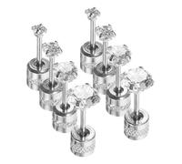 PLAFOPE Orecchini Design 4 Paia in Inossidabile Zirconi Doppi a Artigli Colore Argento, per Quotidiano