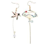 PLAFOPE Orecchini Pendenti a Ventaglio Etnici a Forma di Gru Nappe Asimmetriche Vintage, Gioielli Cinesi per Donne, Idea Regalo per Laurea e Matrimonio, Simbolo di Longevità e Buona Sorte