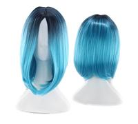 PLAFOPE Parrucca Caschetto da Donna Sfumata Blu, Sintetica ad Alta Temperatura, Bob Corta Dritta per Cosplay, Feste e Uso Quotidiano, Traspirante e Riutilizzabile